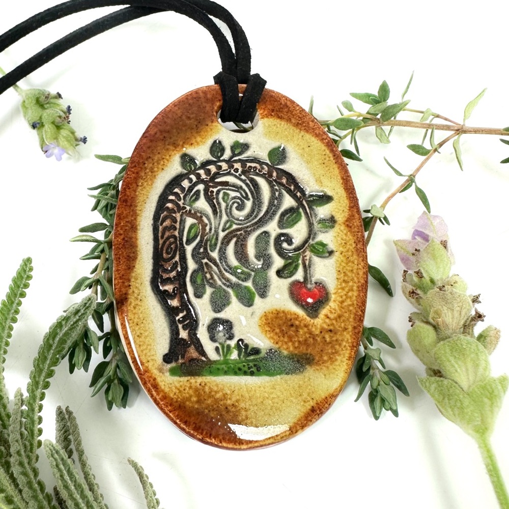 Surly-Ramics No Longer Weeping Willow Tree Ceramic Pendant Necklace New in Box